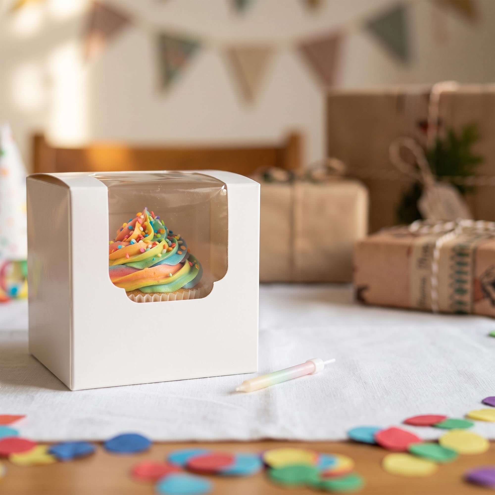 100 Scatole per Cupcake Singole, 8,9 x 8,9 x 8,9 cm, con Finestra