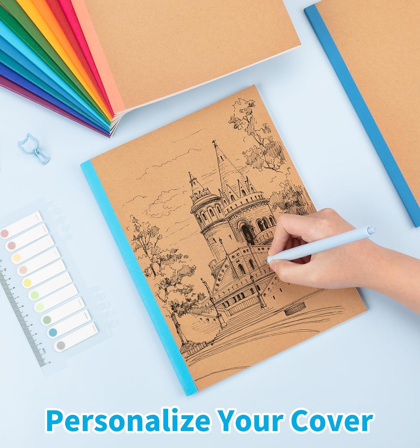 48 Pack Lined Notebook Journals Bulk, 7-1/2" x 9-3/4", Wide Ruled Paper, 30 Sheets/60 Pages, Kraft Cover with Rainbow Spines, 12 Colors Lined Composition Notebook Journal for Work Study Note Taking