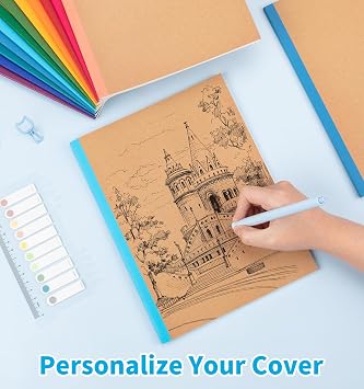 12 Pack Composition Notebook Journals Bulk, 7-1/2 x 9-3/4, Wide Ruled Paper, 30 Sheets/60 Pages, Kraft Cover with Rainbow Spines, 12 Colors School Lined Notebook Journal for Work Study Note Taking