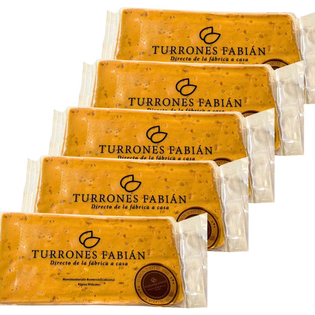 Pack de 5 | Turrón Blando Jijona 70% Almendra Marcona | Artesano | Paquete de 5 Tabletas de 300 gramos | Producción Limitada