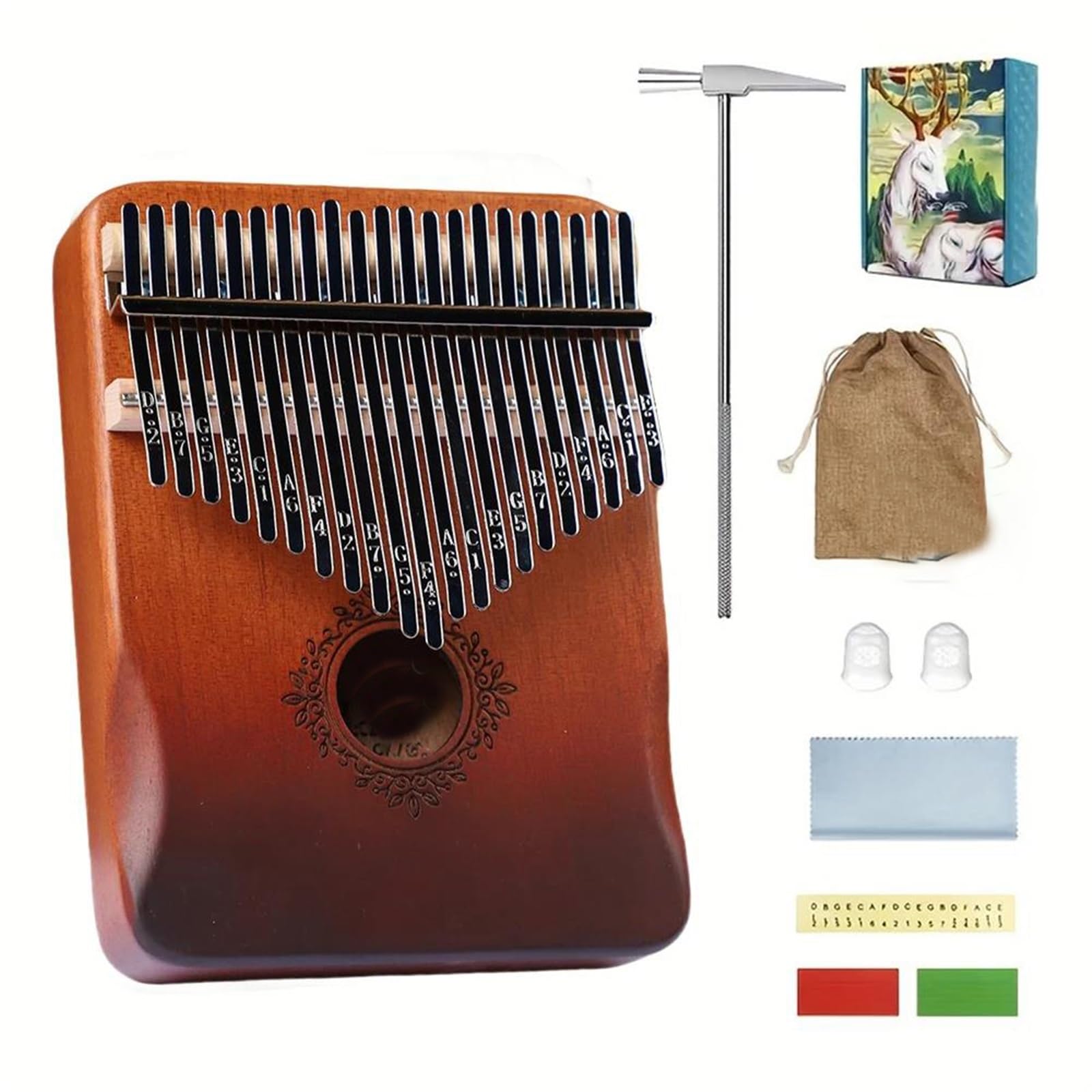 21 Klawiszowa Kalimba Z Litego Drewna Z Młotkami Do Strojenia I Futerałem Dla Początkujących Dorosłych Kalimba(Style-Flower)