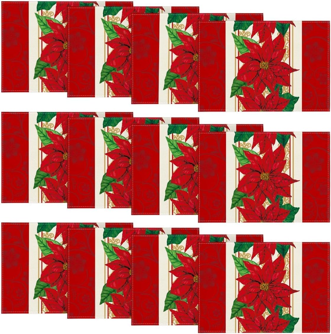 Artoid Mode Watercolor Poinsettia Red Christmas Placemats Set of 12, 12x18 Inch Seasonal Winter Christmas Table Mats for Party Kitchen Dining Decoration
