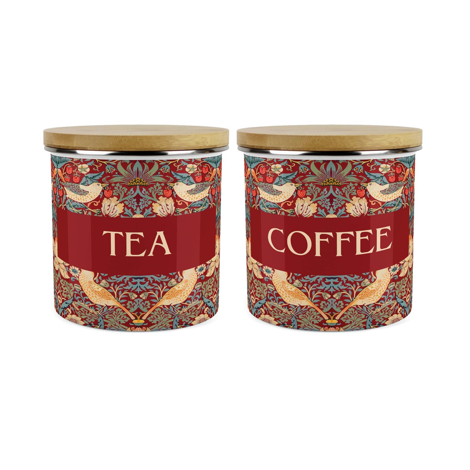 Red Strawberry Thief Tea & Coffee Storage Canisters Set - Homewares Gifts