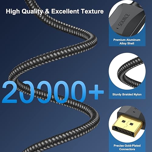 Miniatura 2 de Cable DisplayPort a DisplayPort de 3 pies, trenzado, paquete de 2 adaptadores de puerto de pantalla DP macho a macho 4K, 2 k165 Hz144 Hz120 Hz para