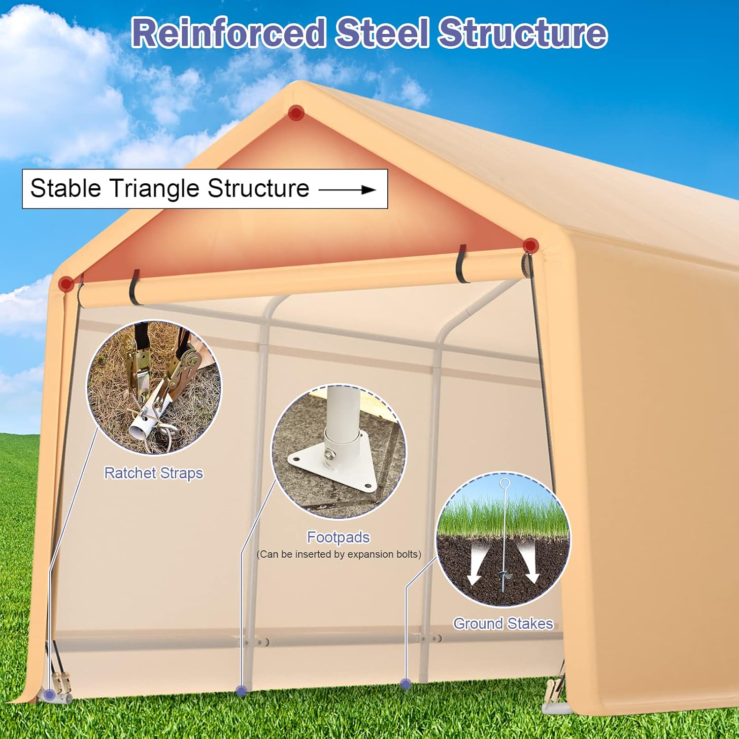 Tangkula 10.5x17 Ft Heavy Duty Carport, Portable Garage with Roll-up Front Door, Metal Car Port with Reinforced Ratchet Straps, Outdoor Car Canopy for Auto, Truck, Boat, SUV