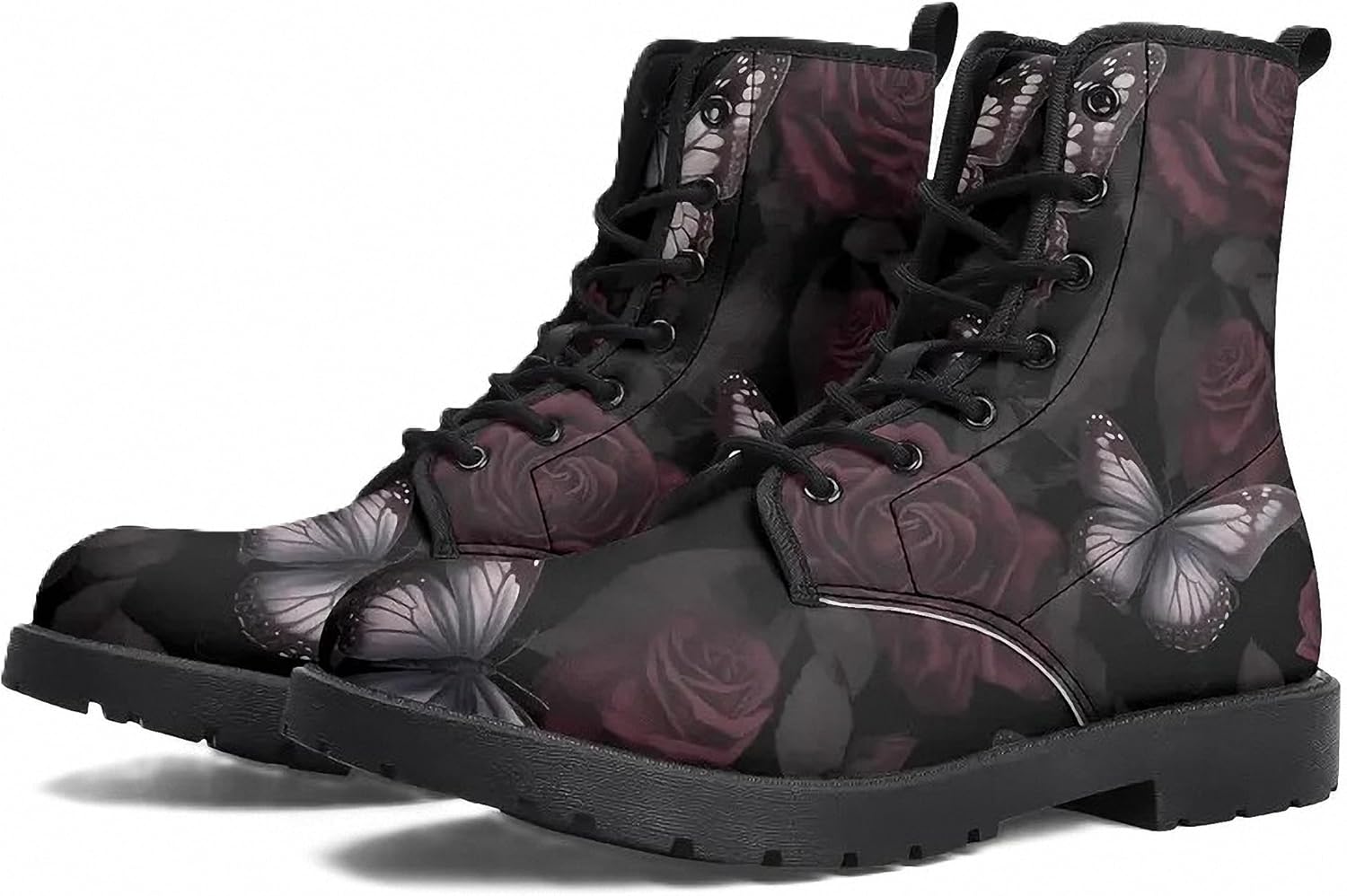 Women Printed Ankle Boots with Graffiti Pumpkin Bat Crow Floral Leaves Natural Scenery Stylish Colorful Platform Lace-up Leather Combat Booties Casual Everyday Party Halloween Christmas