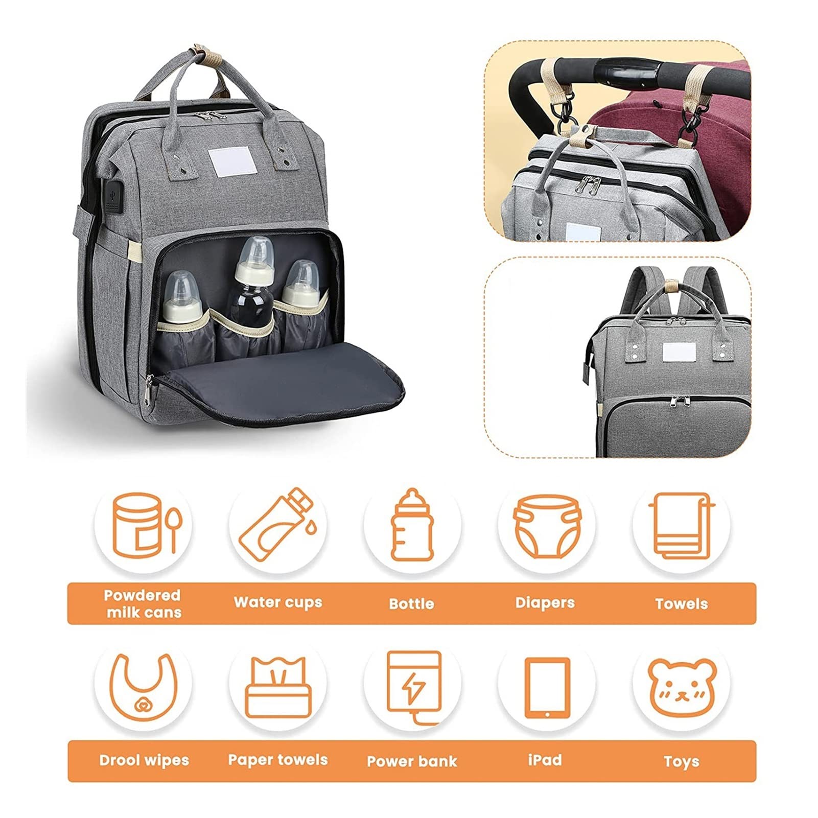 Wickeltasche, tragbar, Bett, Reise, Stubenwagen, faltbar, Schattenstoff, Wickeltaschen, Wickelstation, Wickelunterlage, wasserdicht, einfach zu organisieren mit Platz für das Nötig