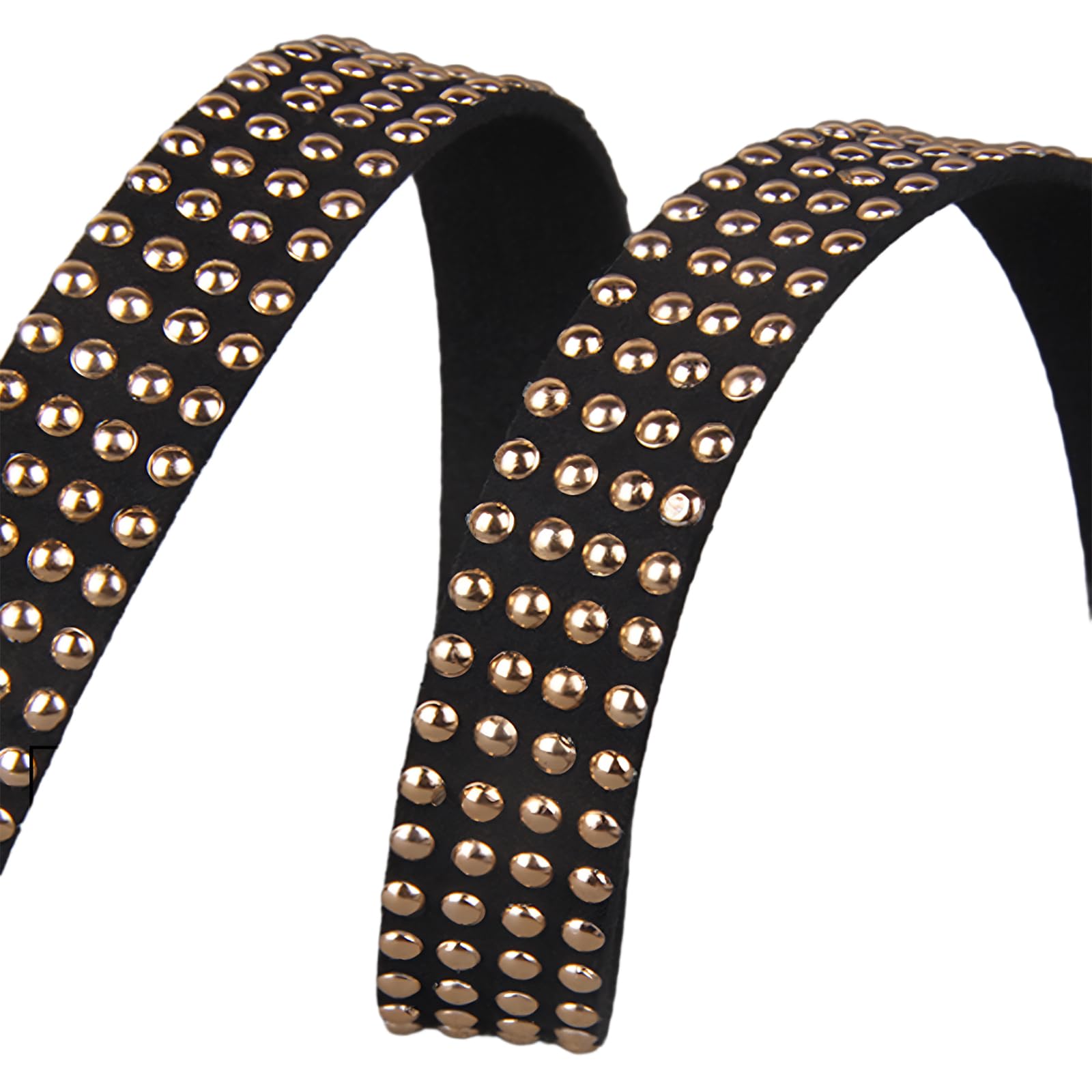 15mmx1m Black Studded Faux Suede Cord Flat Leather Strip Faux Leather Trim with Rivet for DIY Crafts Jewelry Making Gold