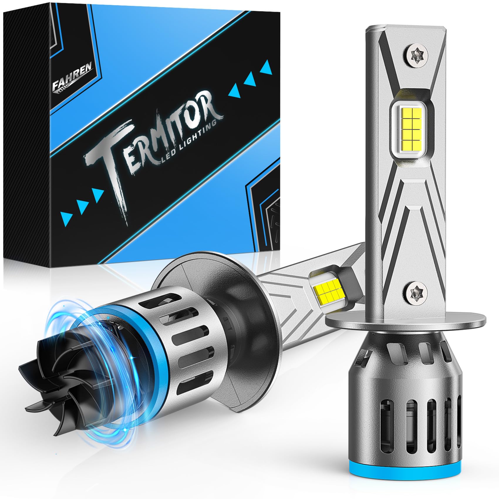Fahren2025 Upgrade & Brightest 32000LM H1 Bulbs, 800% Brighter 6500K Cool White H1 fog bulbs,1:1 Mini Size, No Adapter Non-Polarity Plug and Play, Pack of 2.