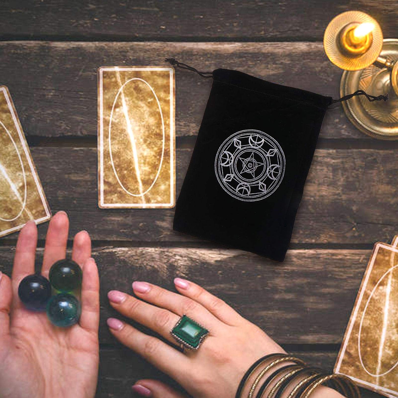 MEYANG - Pochette Velours Pentagramme Pour Cartes De Tarot - 4 Tailles (11x17,3 à 12,5x18,5 Cm) - Noir - Protection Et Rangement - Magie, Divination