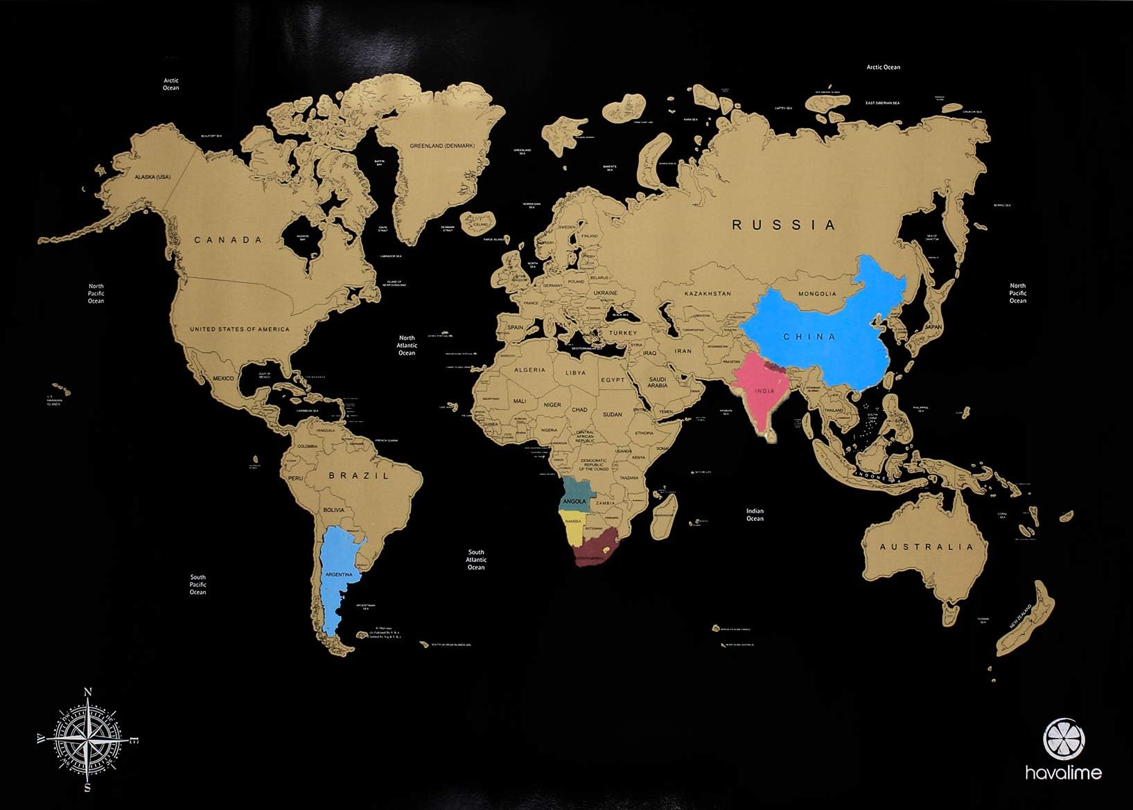 havalime Premium XXL World Scratch World Map Limited Edition 2018, Gift Idea for Travellers, 82x59 cm, Black, 82 x 59 cm