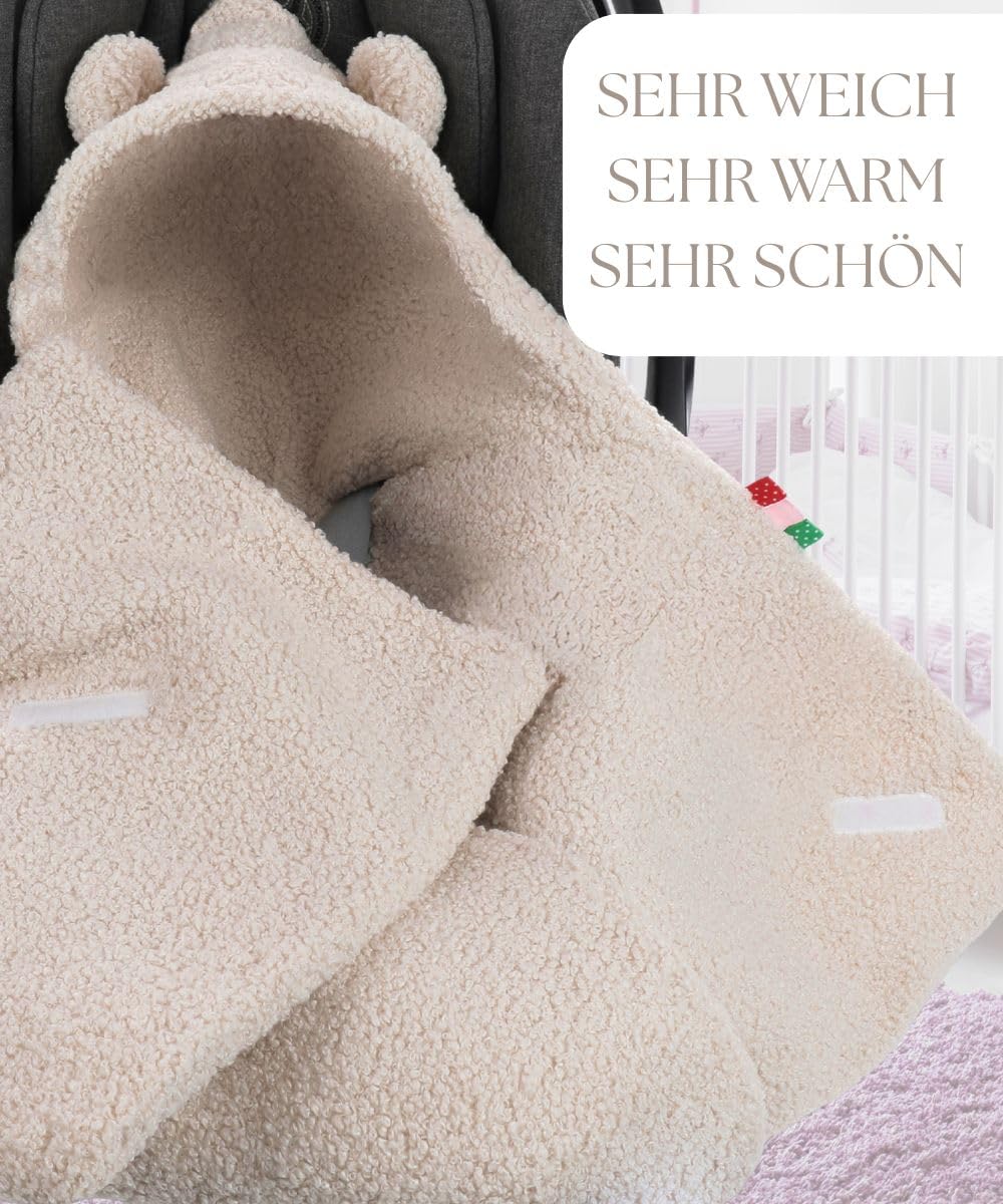Einschlagdecke Baby Babyschale Kinderwagen Herbst Decke für Neugeborene Babys bis 4 Monate Kuschel-Bouclé Lammfell-Optik Maxi Cosi Blanket 80x80cm