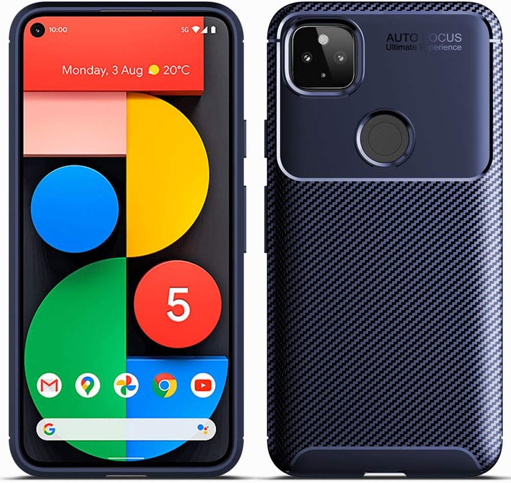 MOONCASE Case for Google Pixel 5, Carbon Fiber Texture Design Back Cover Flexible Soft TPU Shockproof Slim Lightweight Case for Google Pixel 5 (Blue)