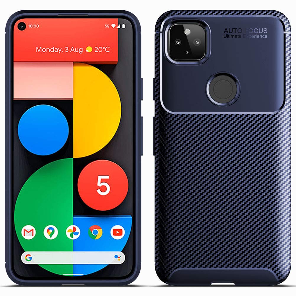 MOONCASE Case for Google Pixel 5, Carbon Fiber Texture Design Back Cover Flexible Soft TPU Shockproof Slim Lightweight Case for Google Pixel 5 (Blue)