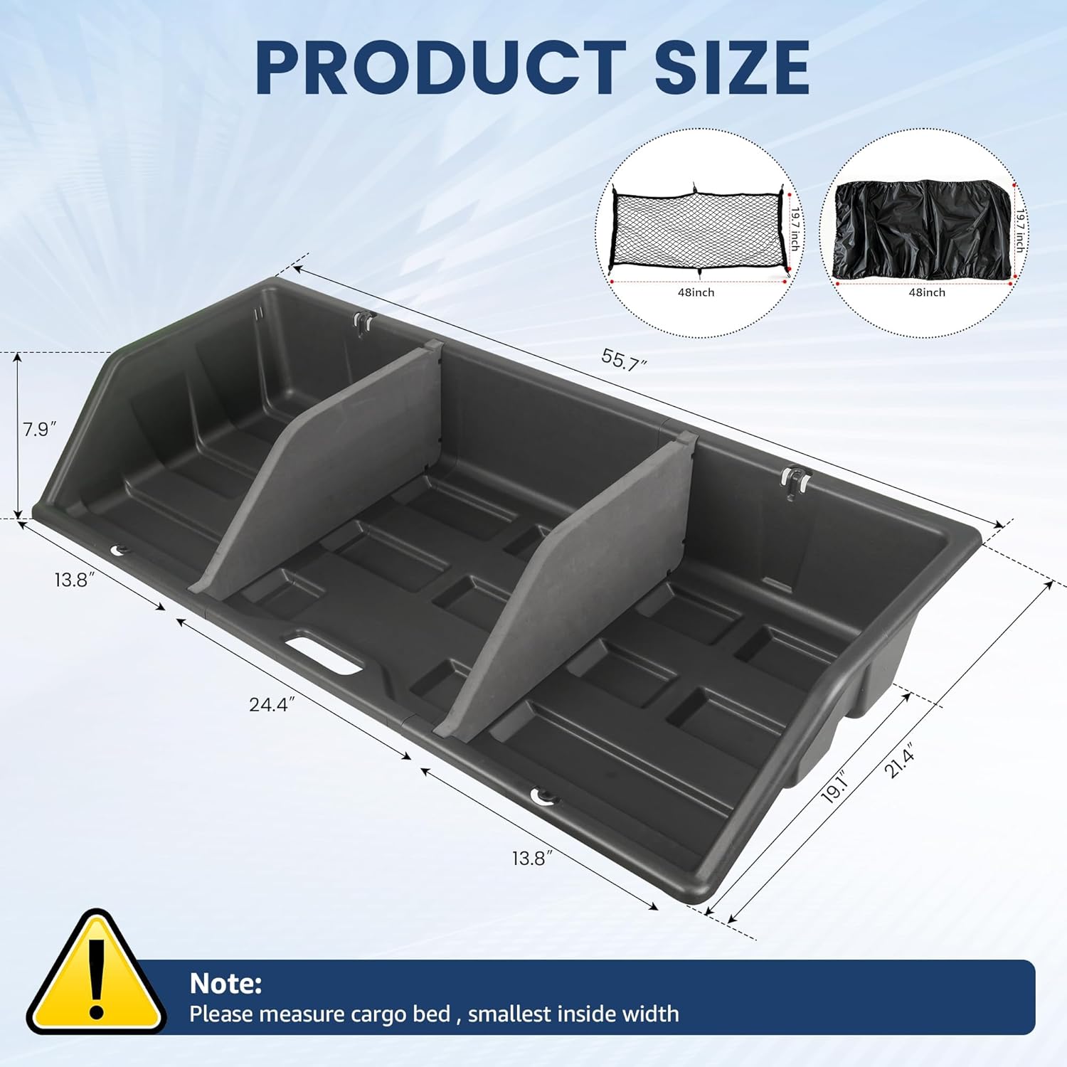 Full-Size Pickup Truck Cargo Box Organizer, Tail Box Storage Box Compatible with Truck Bed, Divider Truck Organizer with Net and Rain Cover, Black (56 inch)