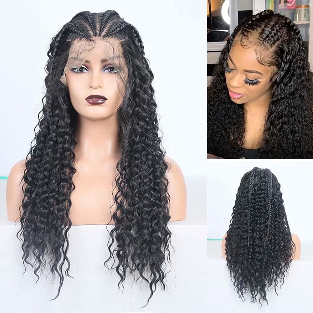 Natural Wig, Black Braids and Curly Wig Long Box Braided Wigs Micro Braids Lace