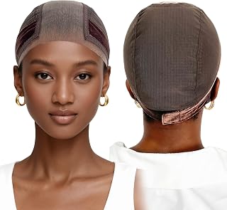 LabHairs Wig Grip Cap with Non-Slip Band & Wide Transparent Lace - Glueless Secure Hold for Lace Front Wigs, Breathable & Adjustable (Brown-Medium)