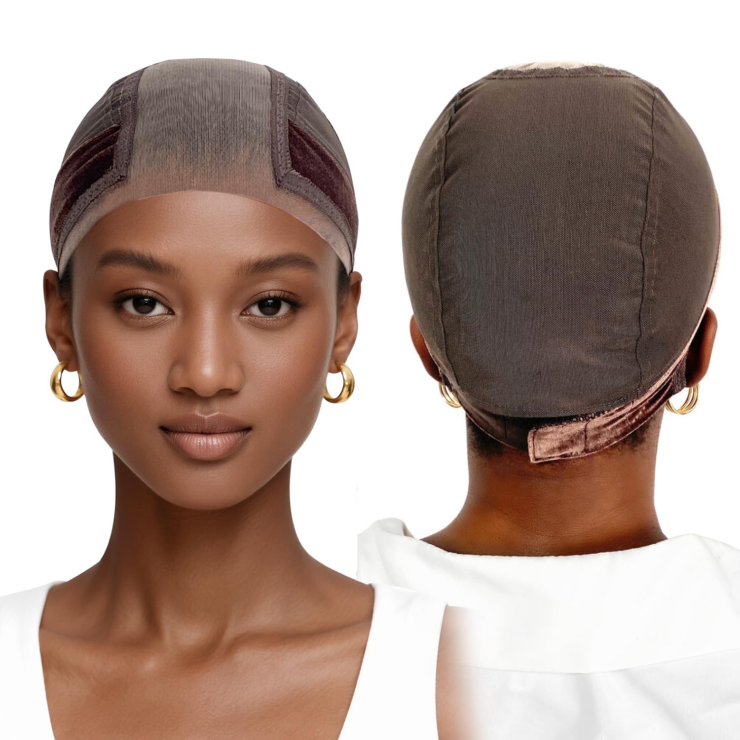 LabHairs Wig Grip Cap with Non-Slip Band & Wide Transparent Lace - Glueless Secure Hold for Lace Front Wigs, Breathable & Adjustable (Brown-Medium)