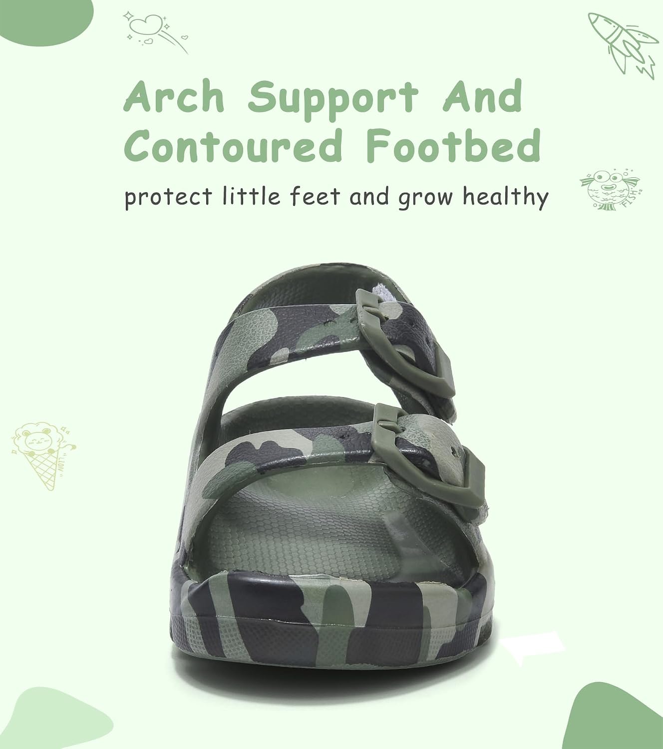 Boys Girls Toddler Little Kid Sandals Buckle Adjustable Water Sandal With Hook Loop Back Strap(Toddler 5-Little Kid 12)