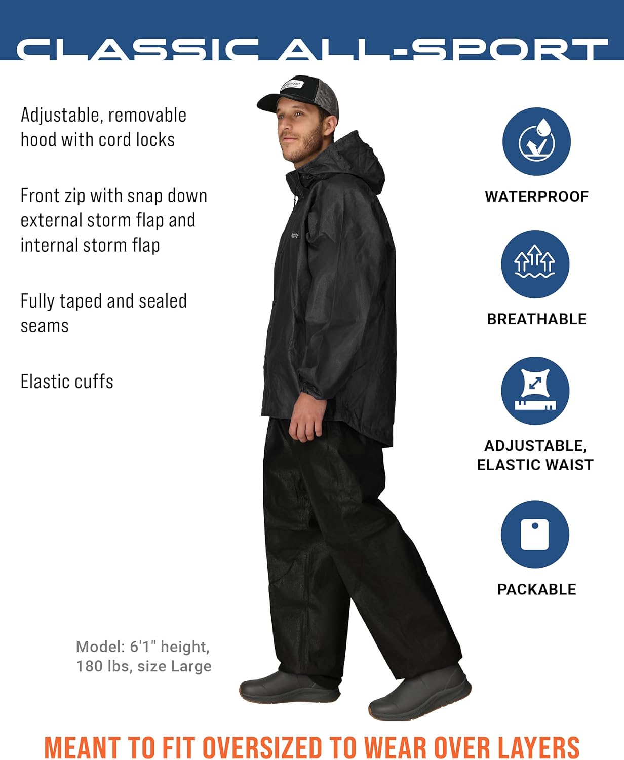 FROGG TOGGS Men's Classic All-Sport 3-Layer Waterproof Breathable Rain Suit - Image 2