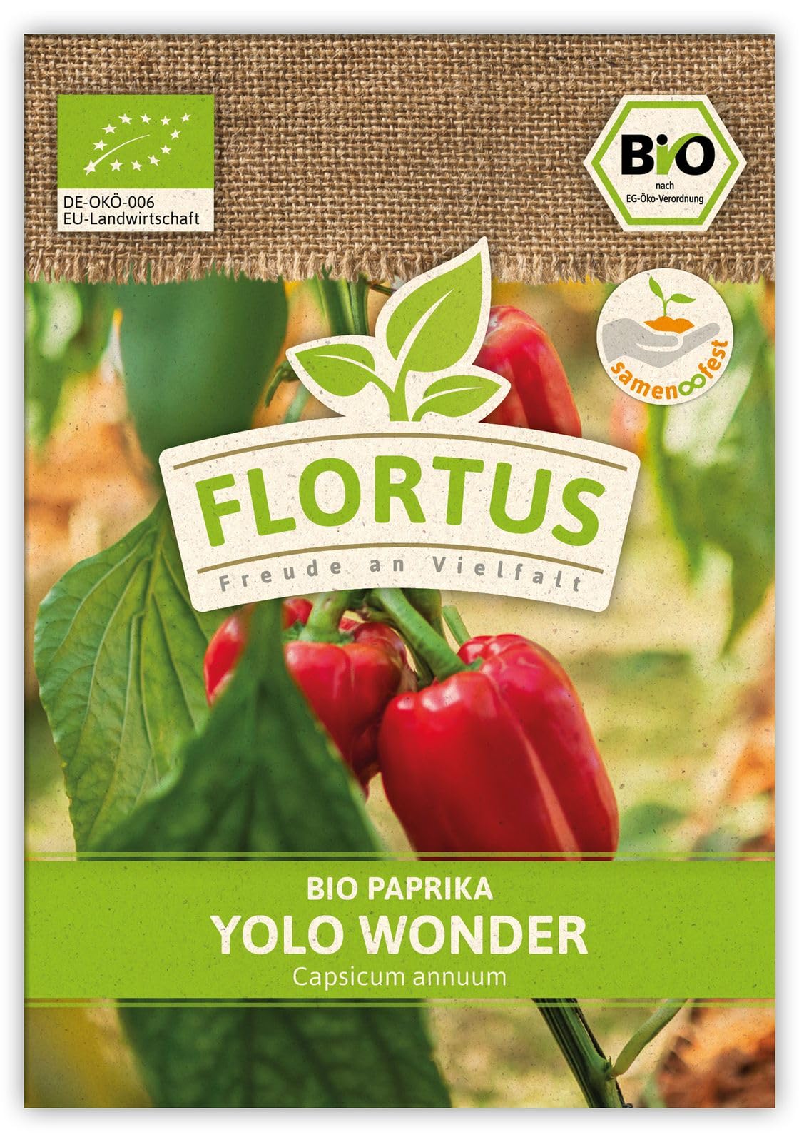 FLORTUS 2000-0513-100x Paprika Yolo Wonder (100 Stück) (BIO Paprikasamen)