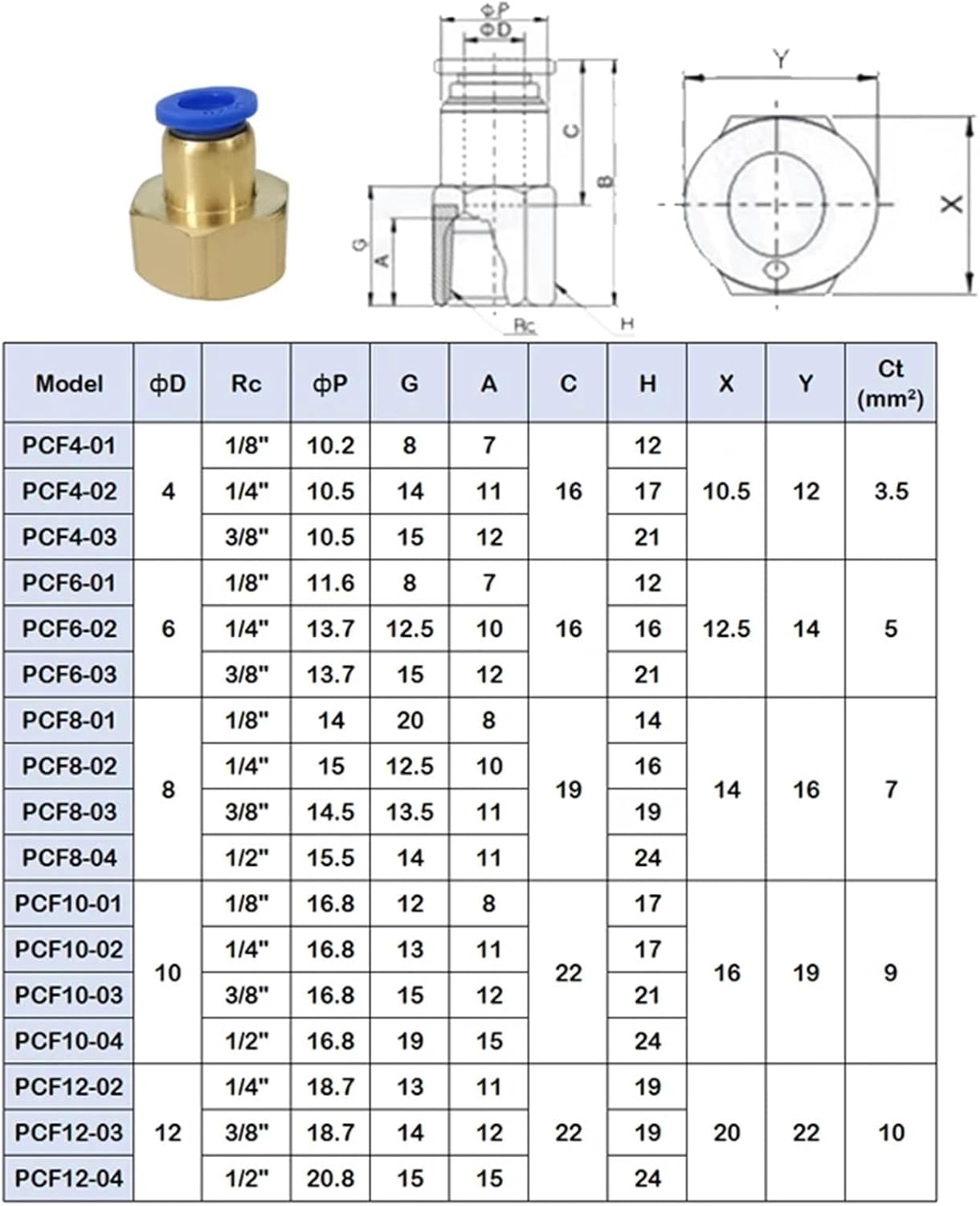 PCF Hose Connection Air Fitting 4-12Mm Female Thread 1/4 1/2 1/8 3/8 Nipple Brass Quick Coupling Pneumatic Fittings 10Pcs(PCF6-02)