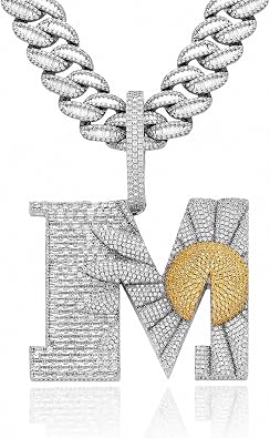 ICEDIAMOND BEGIN AGAIN Letter M Sunrise Pendant Cuban Chain Necklace