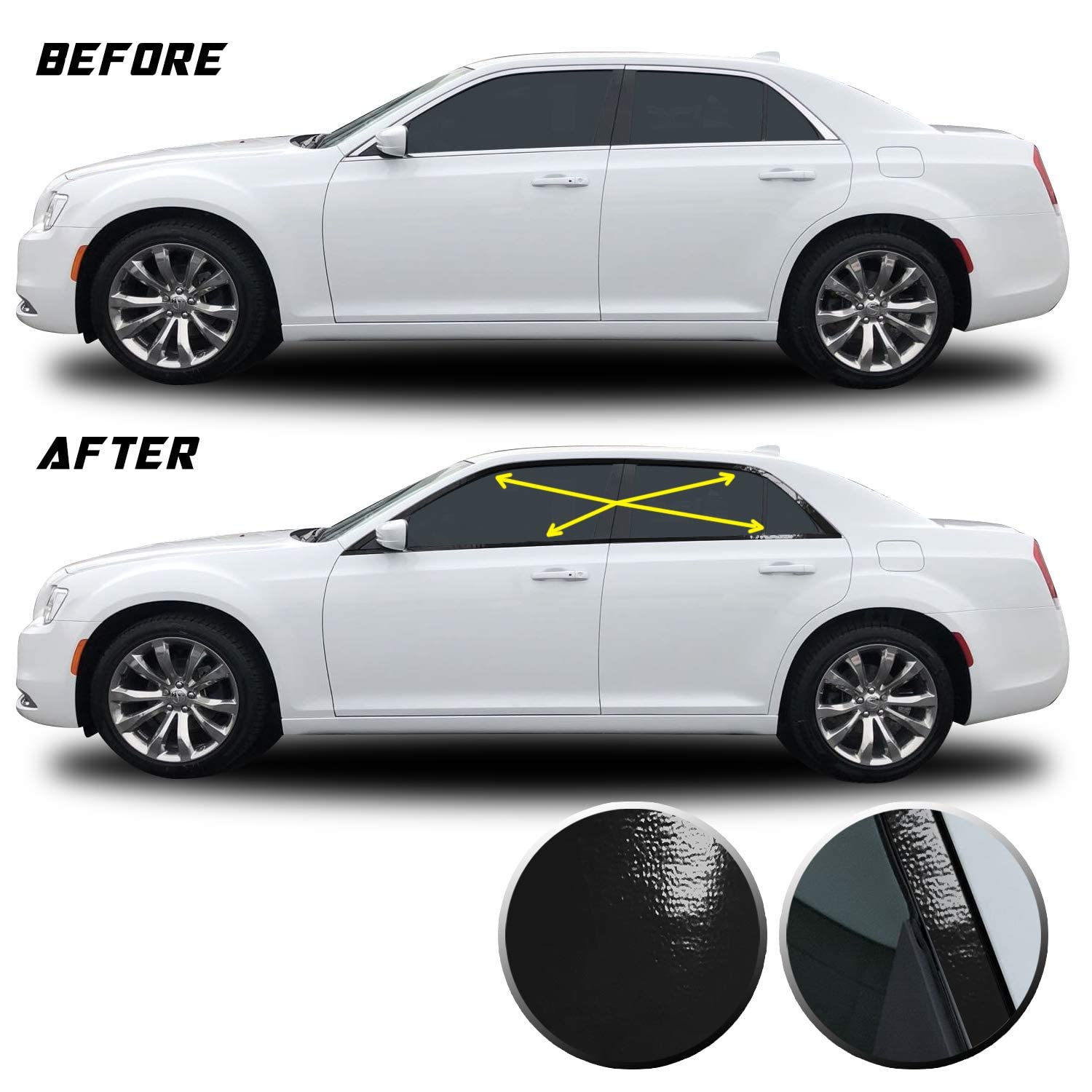 Window Trim Chrome Delete Blackout Precut Vinyl Wrap Overlay Kit Compatible with and Fits Chrysler 300 2011-2020 - Gloss Black