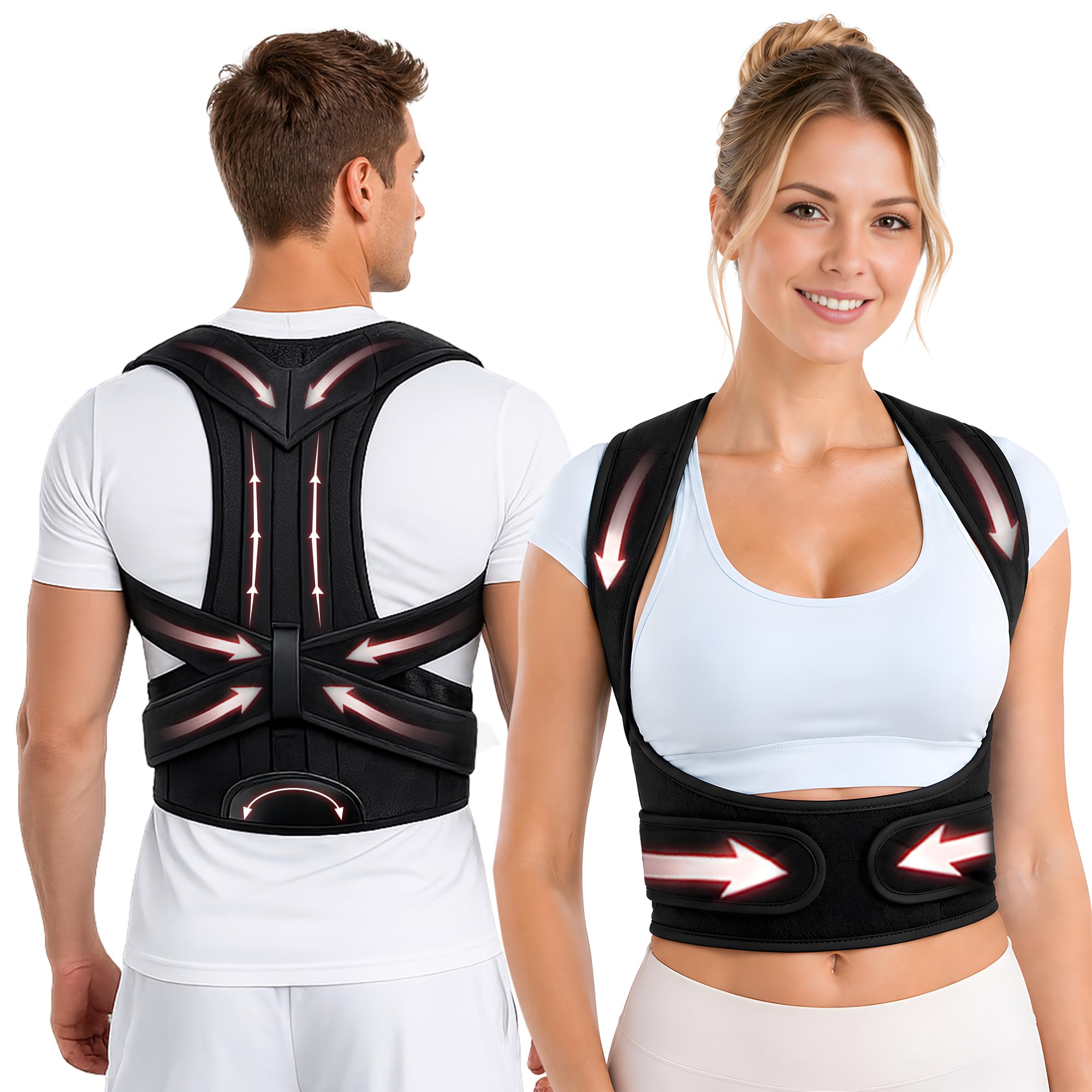 Correttore posturale con supporto per spalle per donne e uomini, traspirante, raddrizzatore posturale per colonna vertebrale, spalle e collo, tutore per la parte superiore della schiena regolabile per