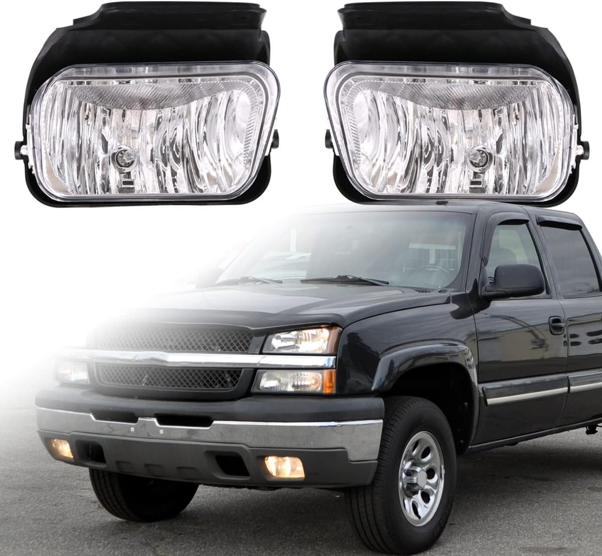 Driving Fog Lights Lamps Compatible with Chevy Silverado 2003 2004 2005 2006 2007 Avalanche 2002-2006 Clear Lens