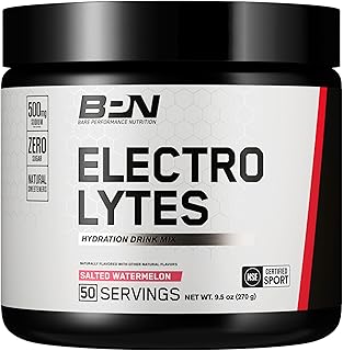 BARE PERFORMANCE NUTRITION BPN Electrolytes Hydration Drink Mix | Sugar Free Electrolyte Powder | 500mg Sodium per Serving | Naturally Sweetened | Salted Watermelon, 50 Servings