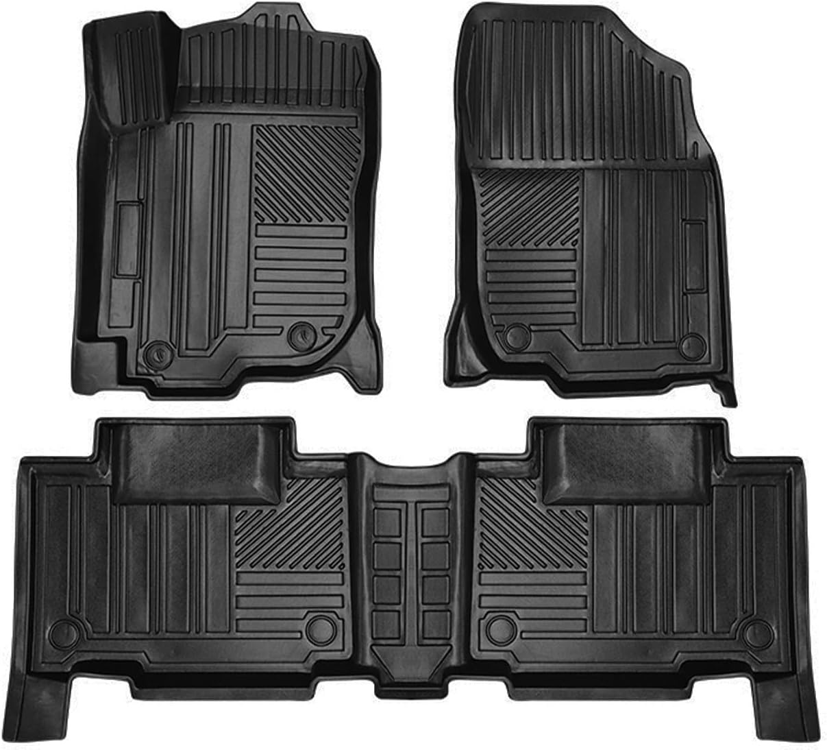 TuningPros FM-1001 Car Floor Mats Full Set Compatible with 2013-2018 Toyota RAV4 (XA40) | 3-pc Cargo Liner Black Car Mats | Custom Fit Non-Slip Car Floor Mat Rubber