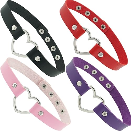 ETHOON Love Heart Adjustable Leather Choker Punk PU Necklace Goth Choker Soft Collar Chain for Women - P4-Heart-Black Pink Purple Red