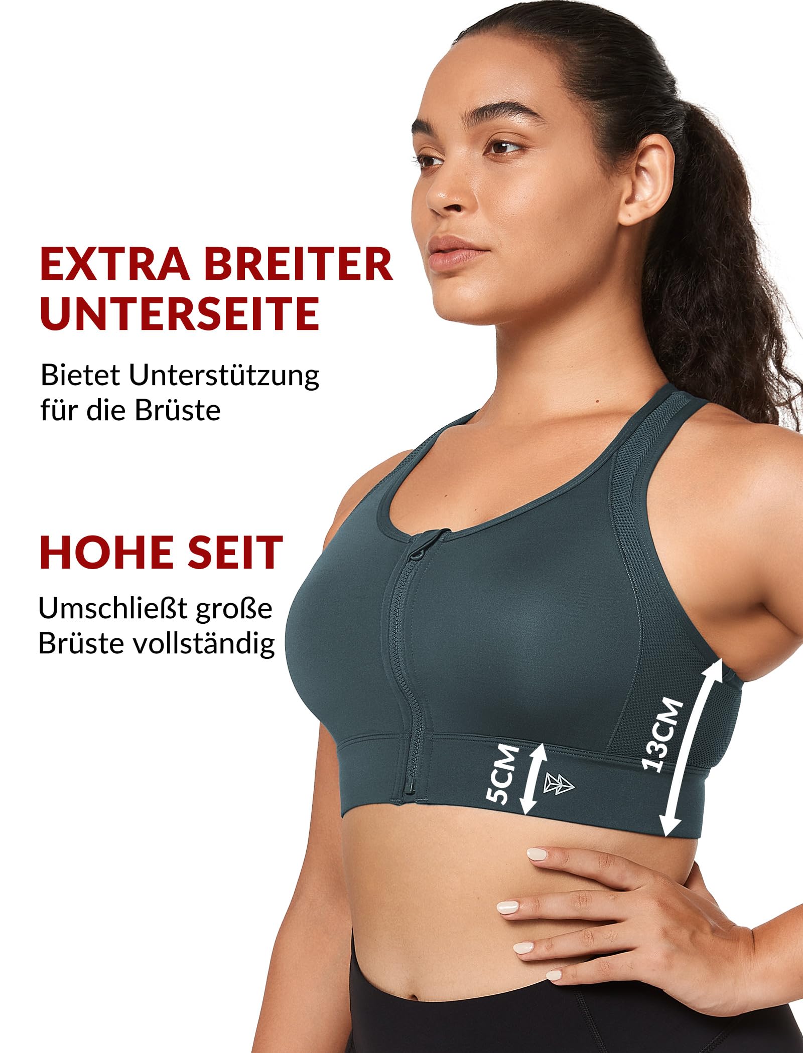 Yvette Reggiseno sportivo, scollo alto, tenuta extra forte, chiusura frontale antigraffio, reggiseno Fintness Gym Bra