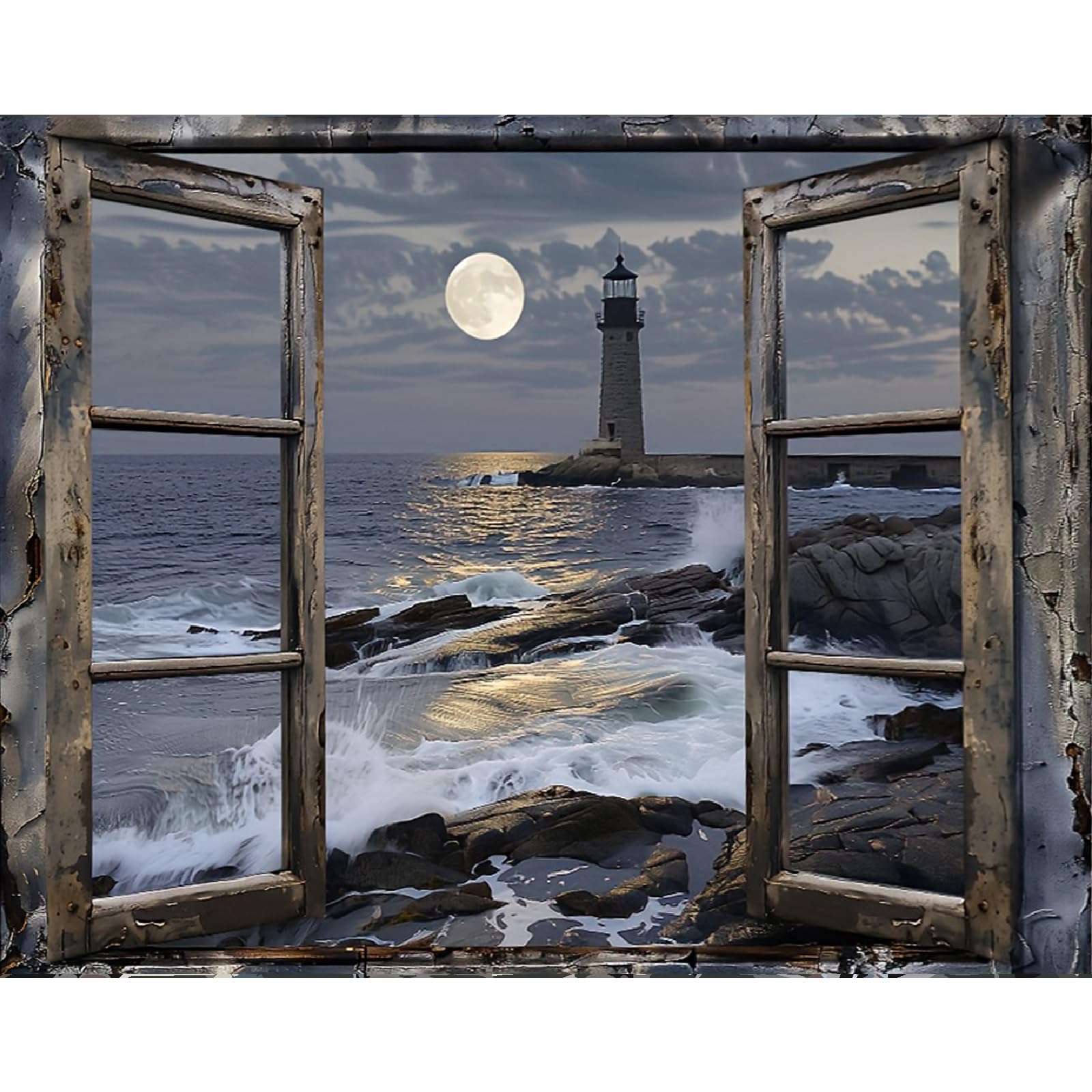 Clendo Paint by Numbers Kit for Adults- Lighthouse Adult Paint by Number Kits on Canvas for Beginners, DIY Beach Scene Acrylic Oil Number Painting