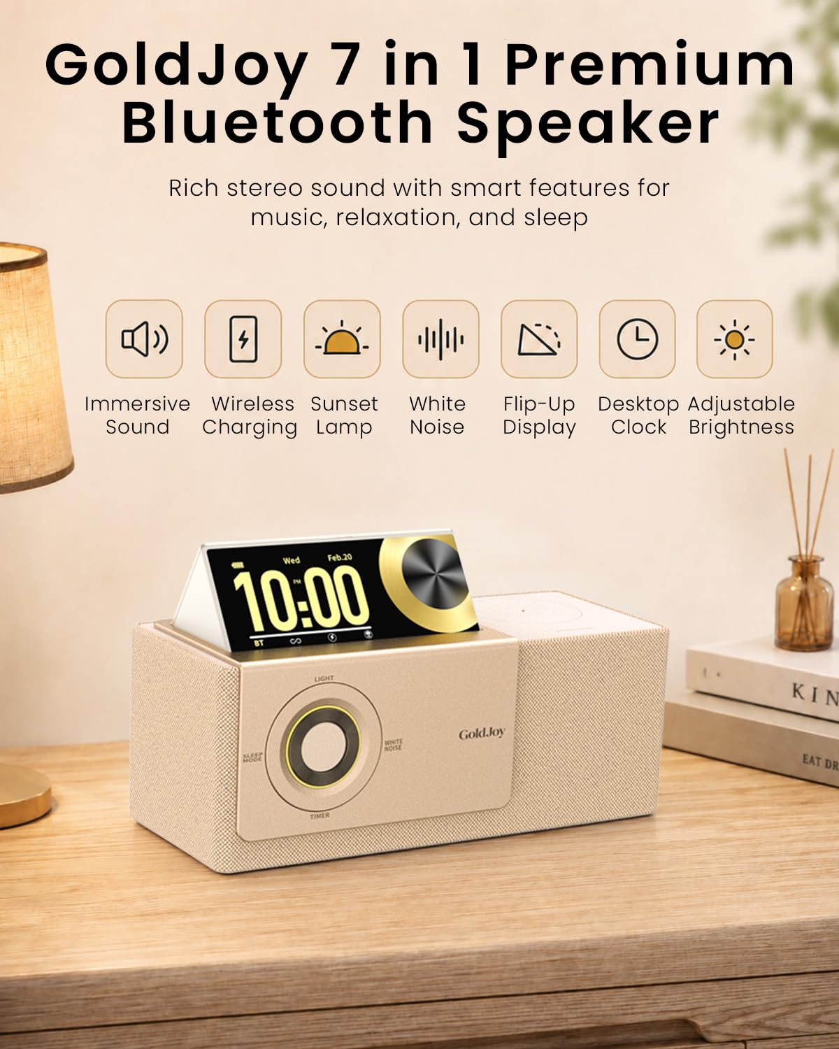 Goldjoy 7-in-1 Bluetooth-Lautsprecher, kabellose Ladestation für Zuhause