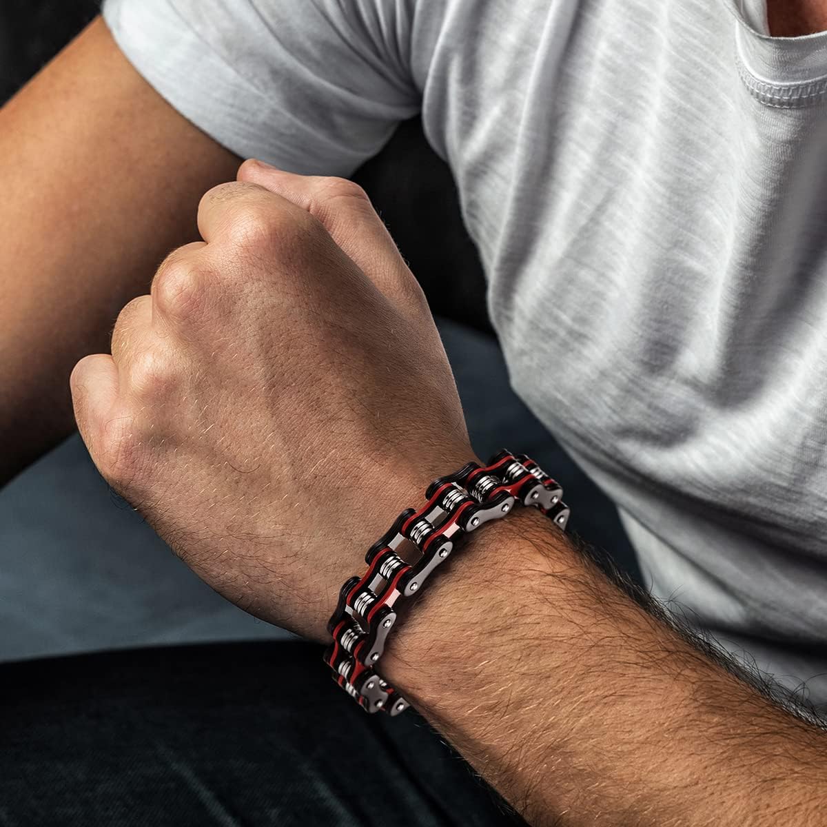 COOLSTEELANDBEYOND Stainless Steel Biker Bracelet for Men, Masculine Motorcycle Chain Style, Bike Link High Polished - Image 2