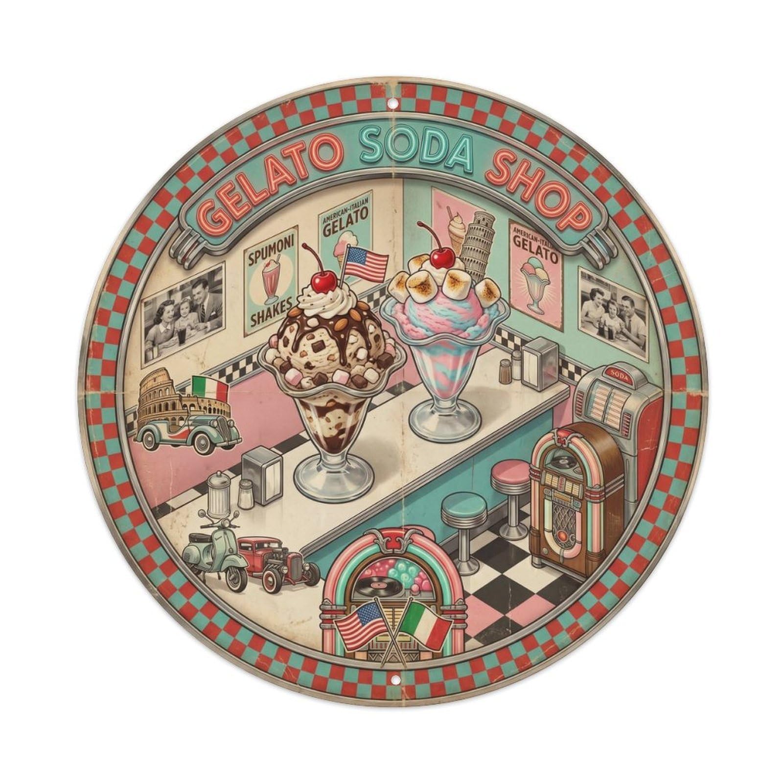 Dessert Cafe Gelato 1950s Diner Ice Cream Metal Tin Sign