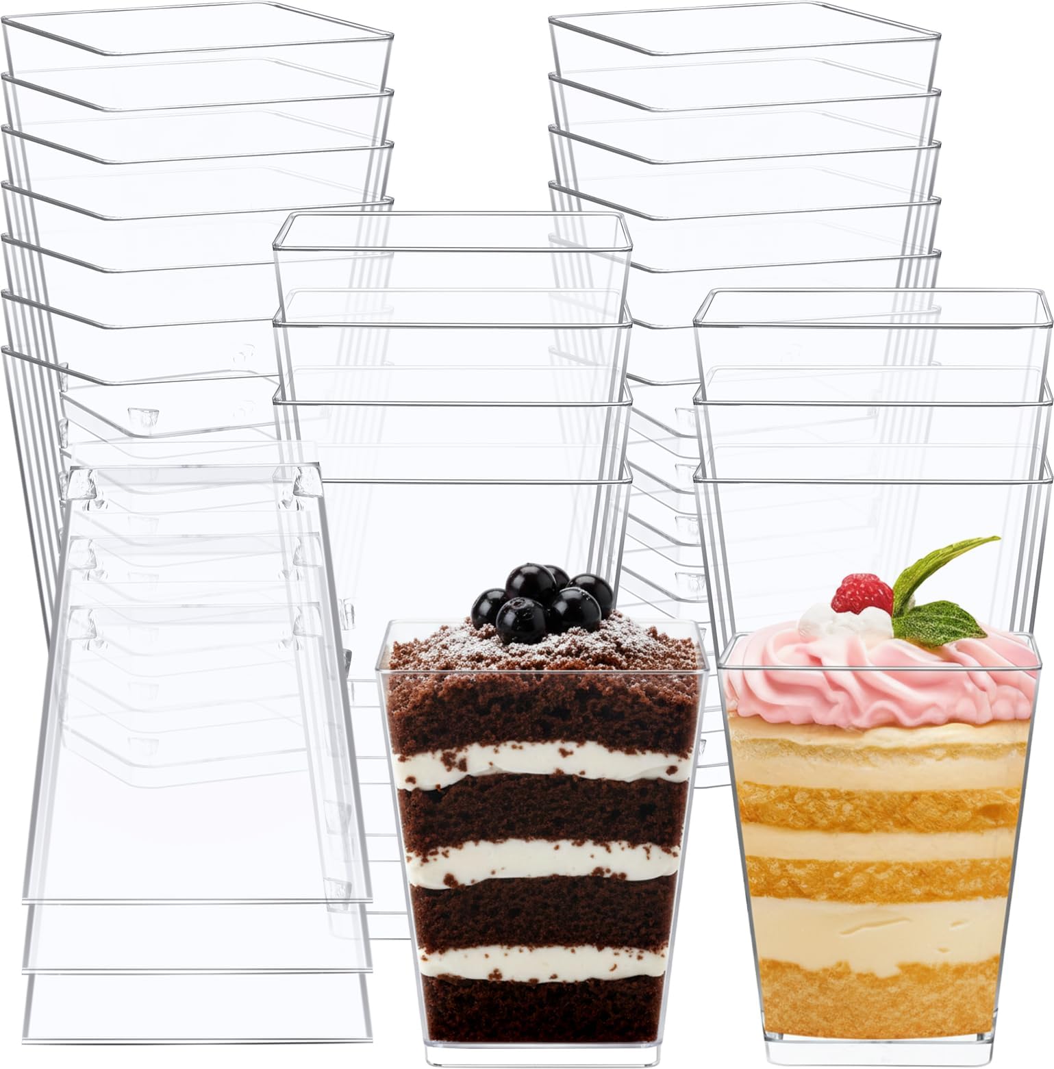Mifoci 25 Pcs Clear 5 oz Plastic Dessert Cups Appetizer Cups for Parties Mini Square Disposable Dessert Bowls Parfait Bowls for Pudding Fruit Yogurt Ice Cream Mousse