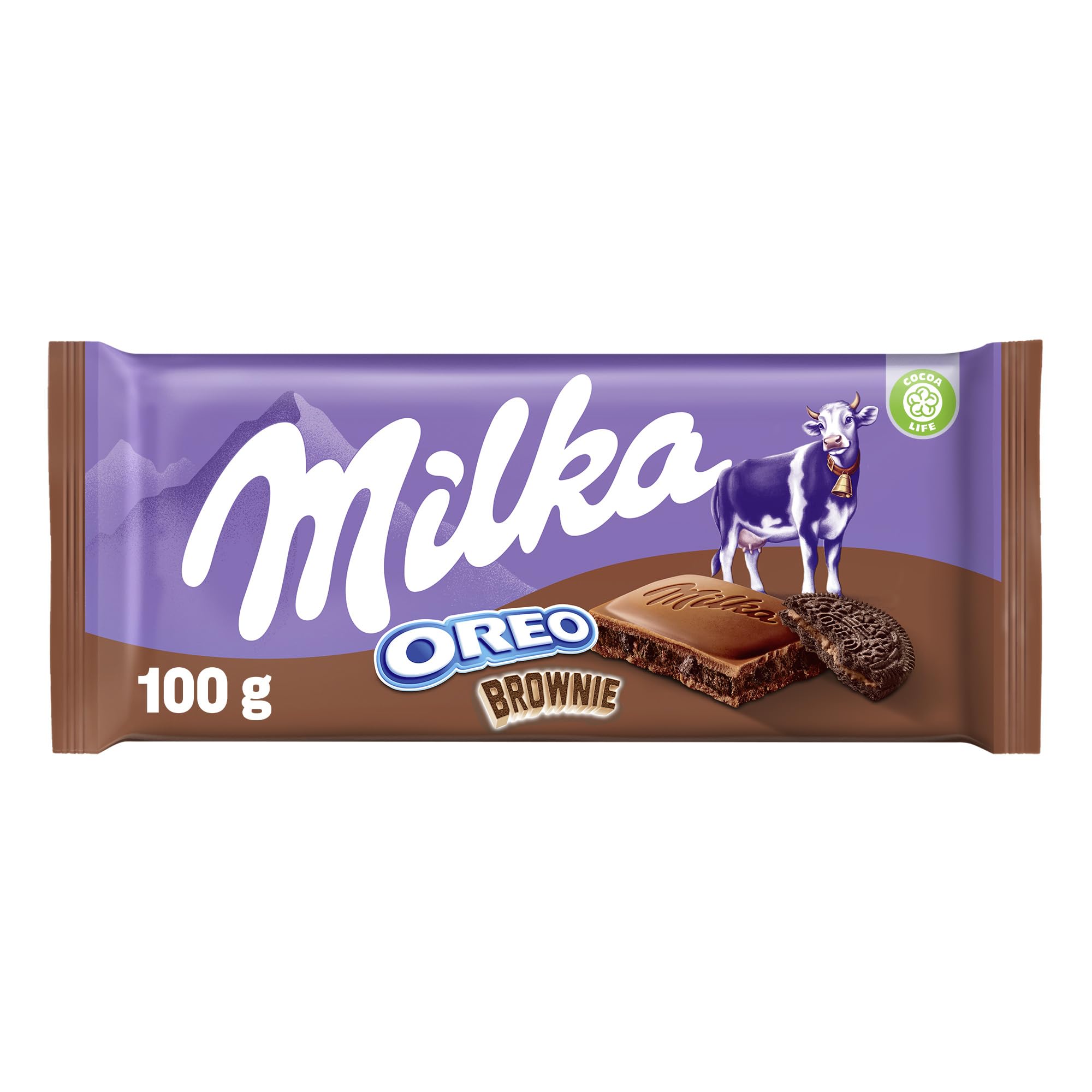 Milka Oreo Brownie Tableta de Chocolate con Leche de los Alpes con Trozos de Galleta Oreo con Textura de Bizcocho de Chocolate Brownie 100 g