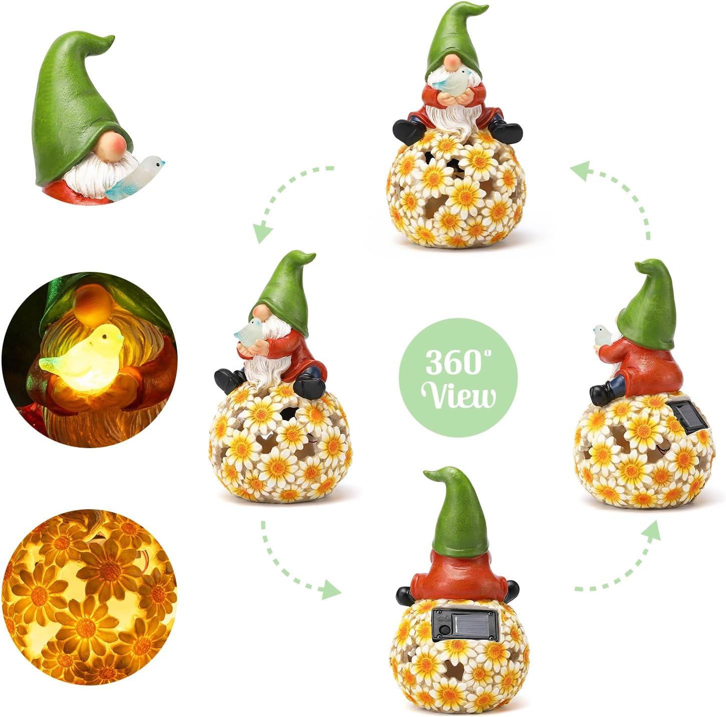 Solar Garden Gnome Statue Gnomes Statue with LED Lights Winter Ornaments Outdoor Yard Art Decorations for Home Patio Porch Lawn - Christmas Birthday Gifts for Mom Women - Image 6