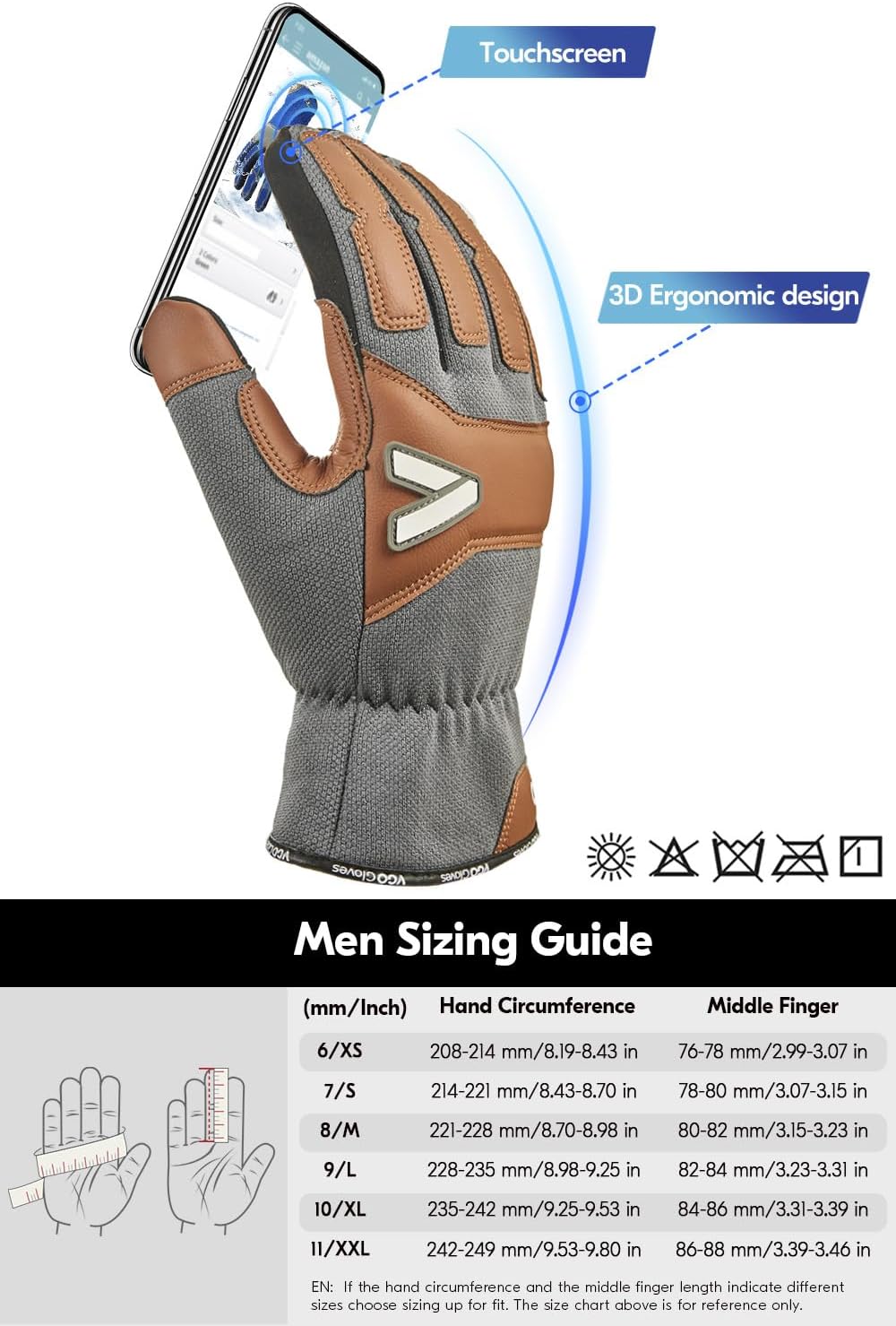 Vgo... Men's Winter Work Gloves,Waterproof Lining,Thorn Proof Safety Gloves,Touchscreen Compatible - Image 6