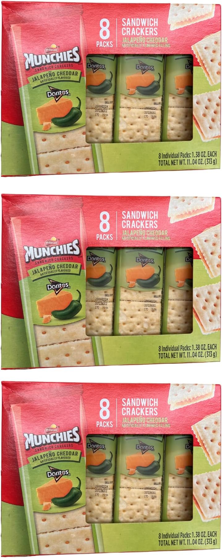 Frito Lay Munchies Jalapeno Cheddar Sandwich Crackers, 8