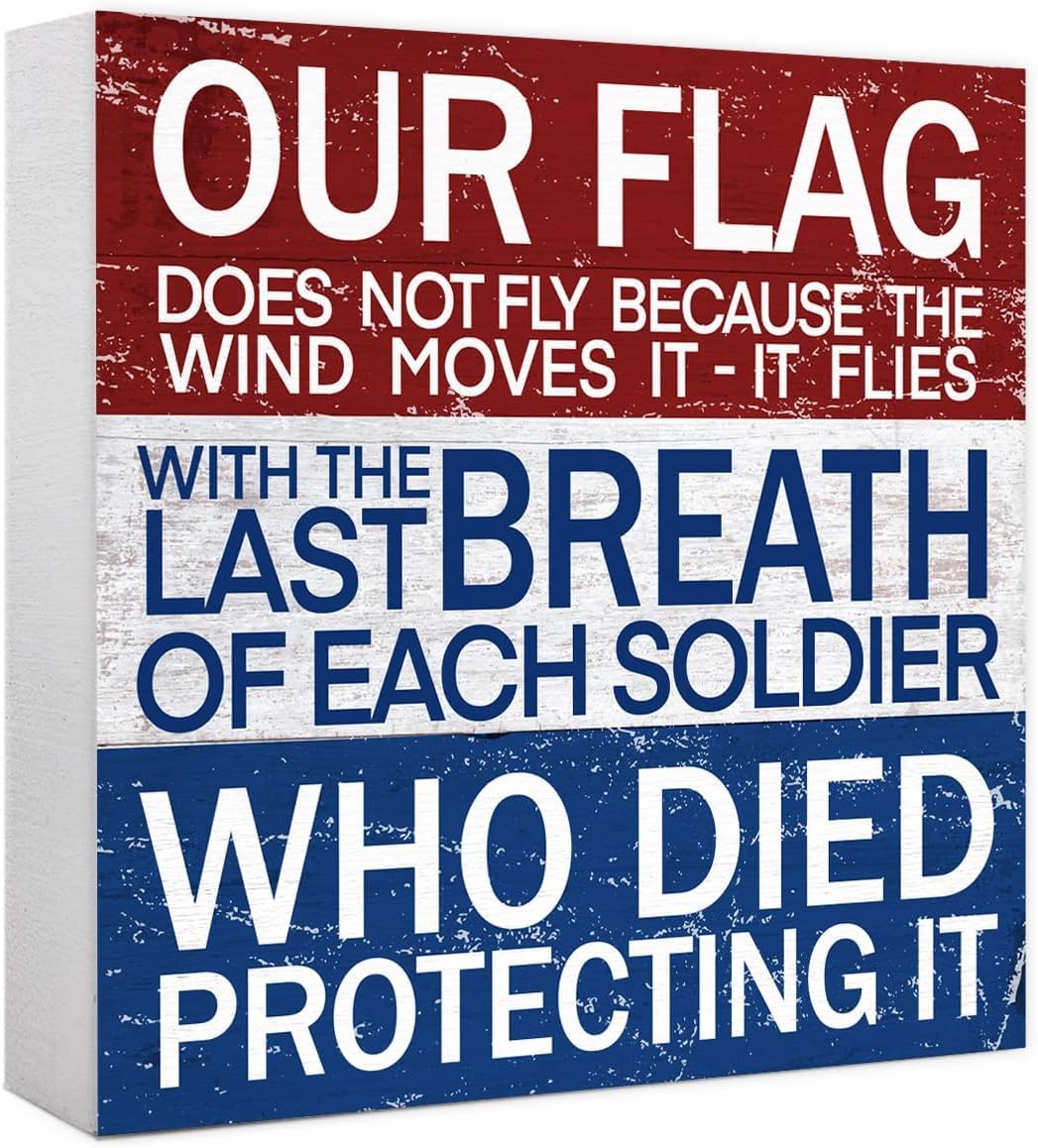 Patriotic Box Sign 5x5 Inch Rustic Flag Quote Wooden Decor