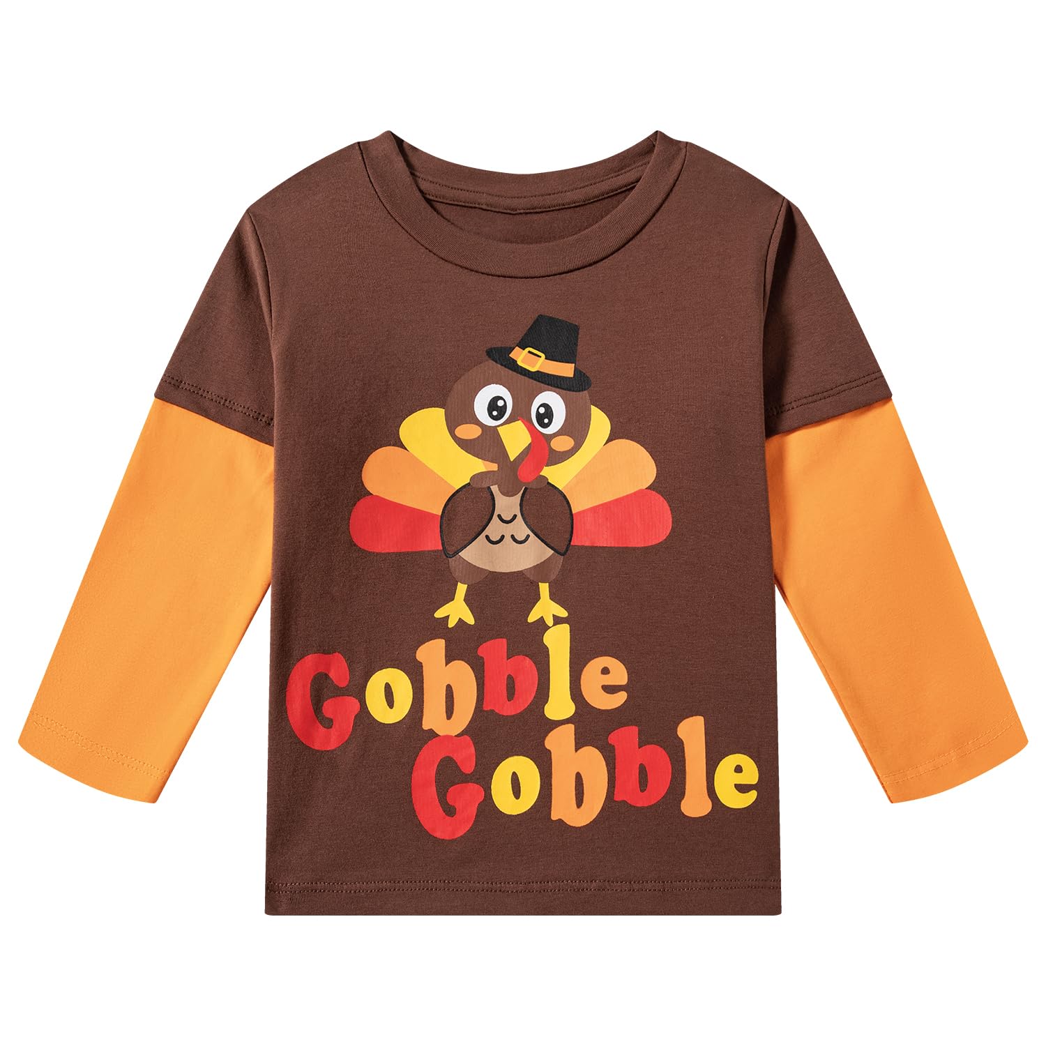 Fantasy Era Infant Toddler Boy Thanksgiving Long Sleeve Shirt with Cute Little Turkey Gobble Print(Brown,12-18Months)