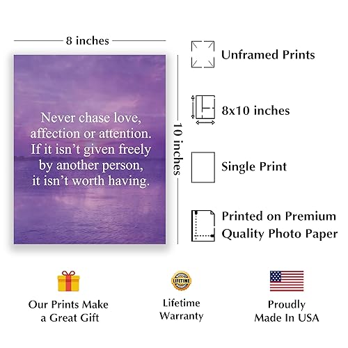 Miniatura 2 de Never Chase Love- Inspirational Quotes Wall Art, Love & Friendship Ocean Sunset Print, Ideal Motivational For Home Decor, Office Decor,Studio & Dorm