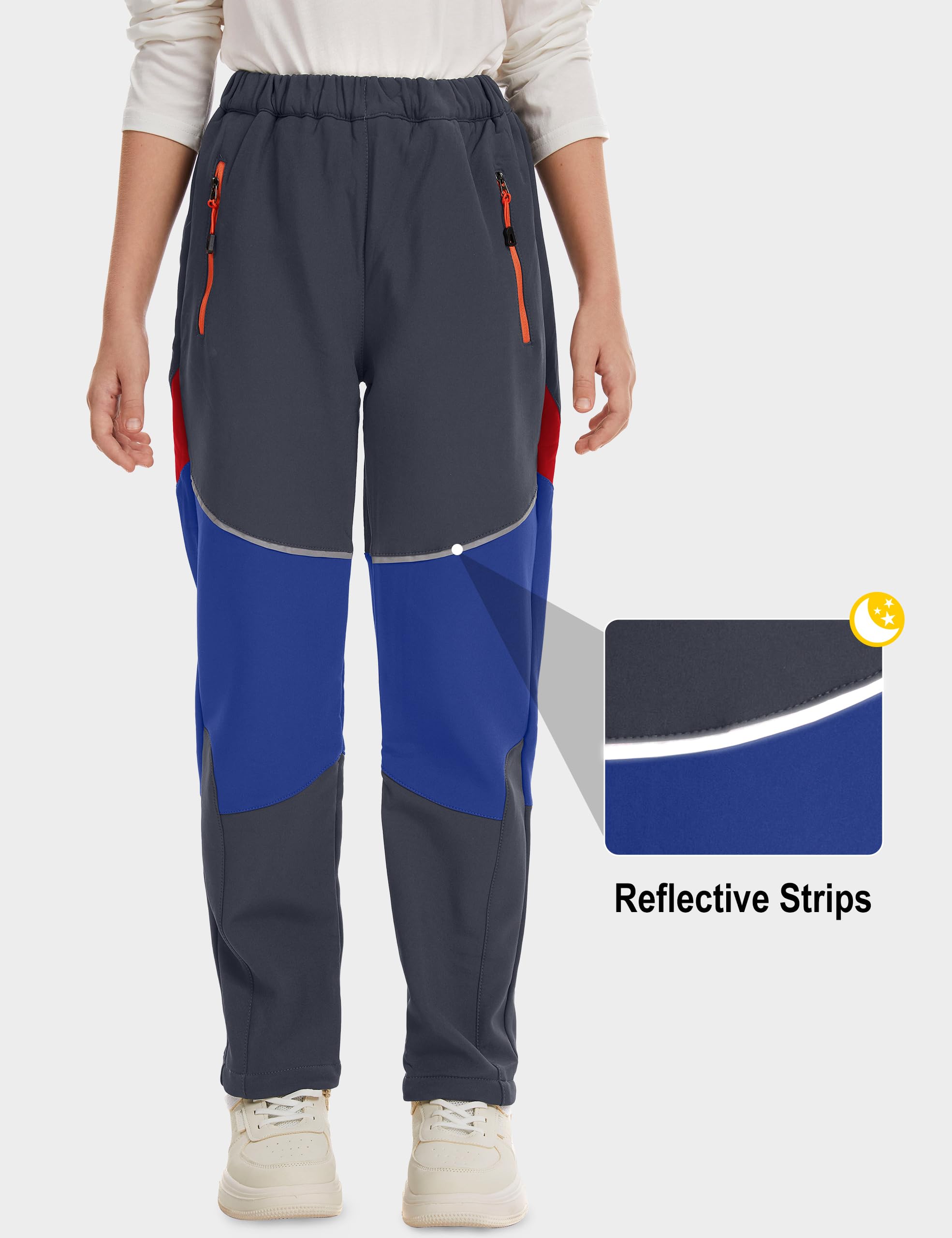 Pantaloni da neve impermeabili per ragazzi e ragazze, pantaloni da sci isolati invernali foderati in pile, elastico in vita Softshell pantaloni da trekking per ragazzi