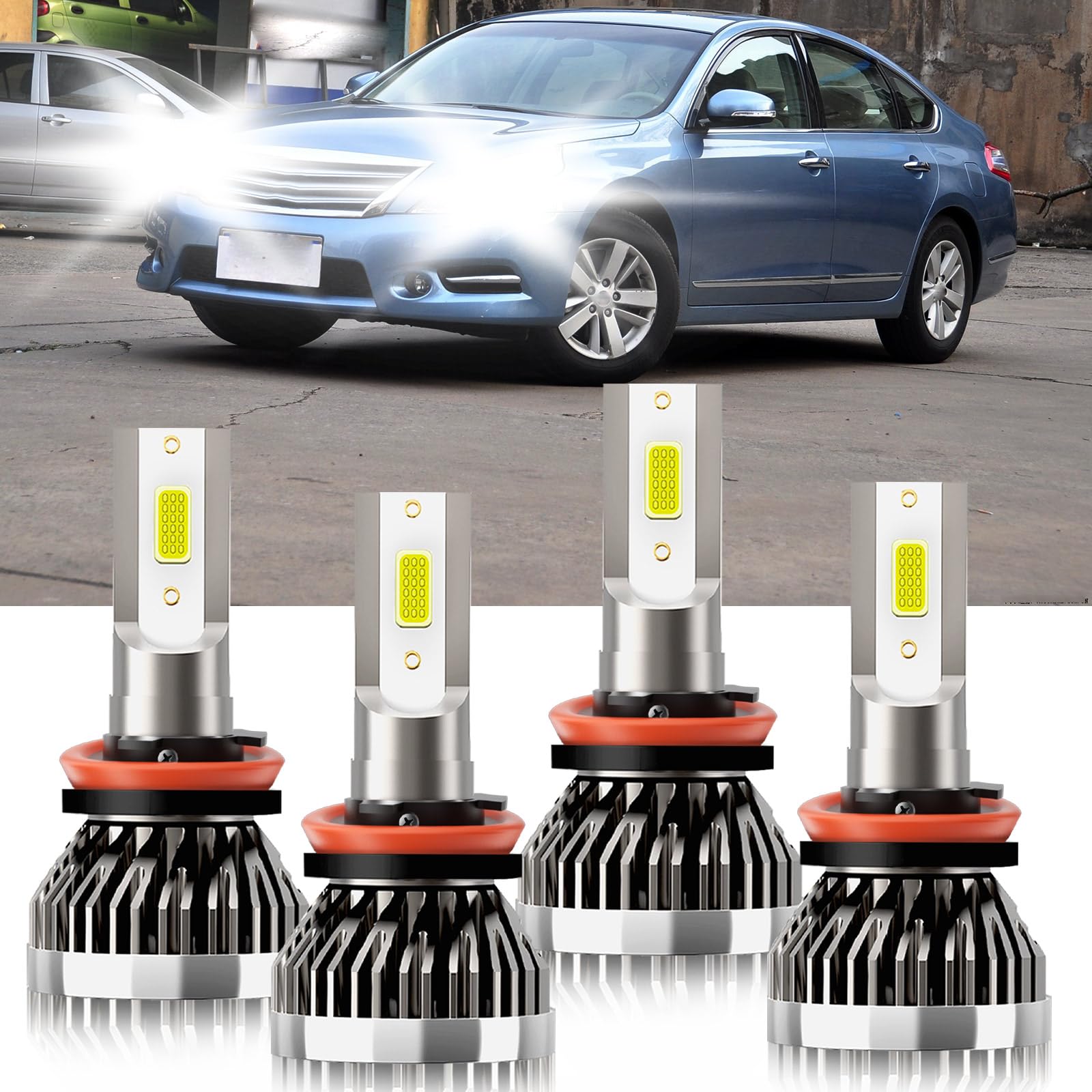 TXBILMOO Compatible For Nissan Altima 2007-2018 H11 H11 High/Low Beam 35000LM 600% Brighter 6500K White 1:1 Mini Size Plug and Play Pack of 4