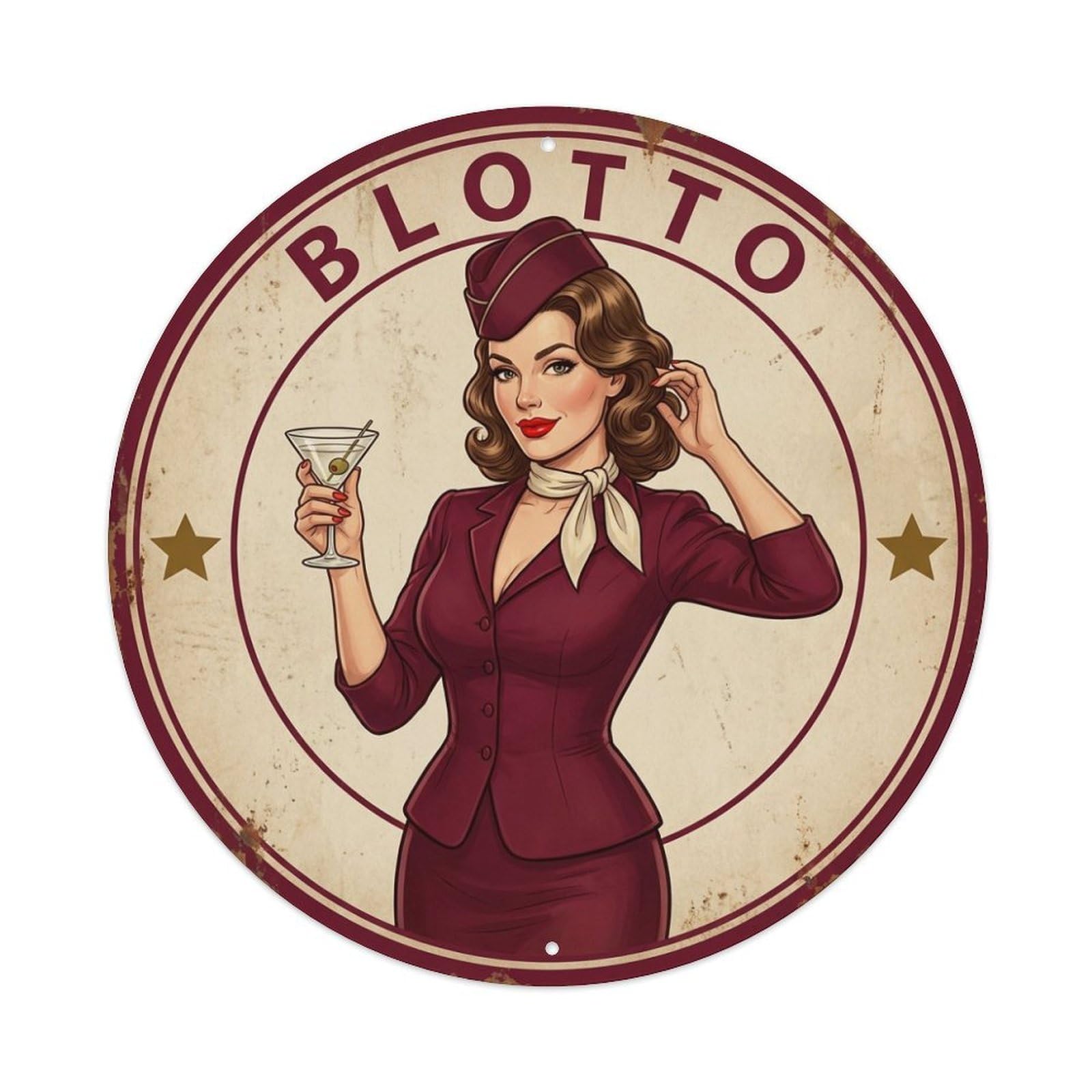 Flight Attendant Blotto Wine Saying Metal Tin Sign