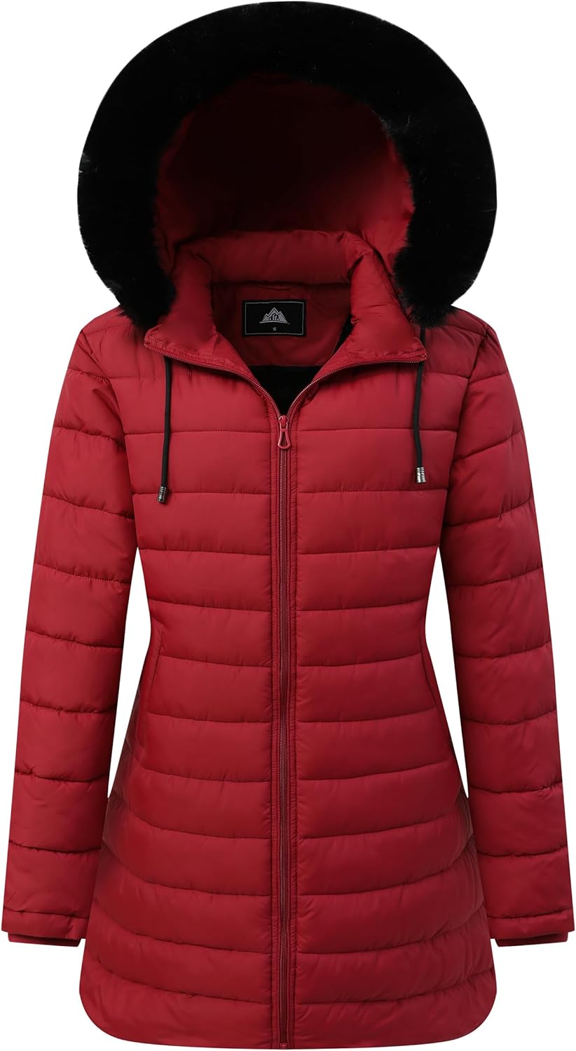 GOLDLADIES Women's Waterproof Long Down Jacket,Warm Winter Hooded Puffer Coat Thickened for Hiking Outdoor